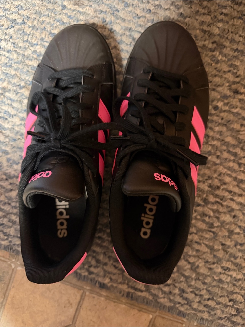 adidas Black Sneakers with Pink Stripes - Women's Casual